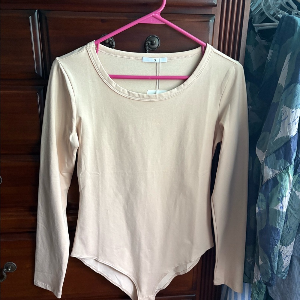 Women's Cream-Colored Long Sleeve Bodysuit - Stretch, Soft, Comfortable!